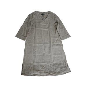 For Cynthia 3/4 Sleeve Solid Beige Dress Linen and Viscose Size S